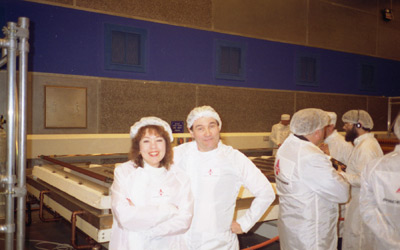 Mat Irvine & hetaher Couper in ther clean room at BAe Bristol for the return of the Hubble solar array - February 1994
